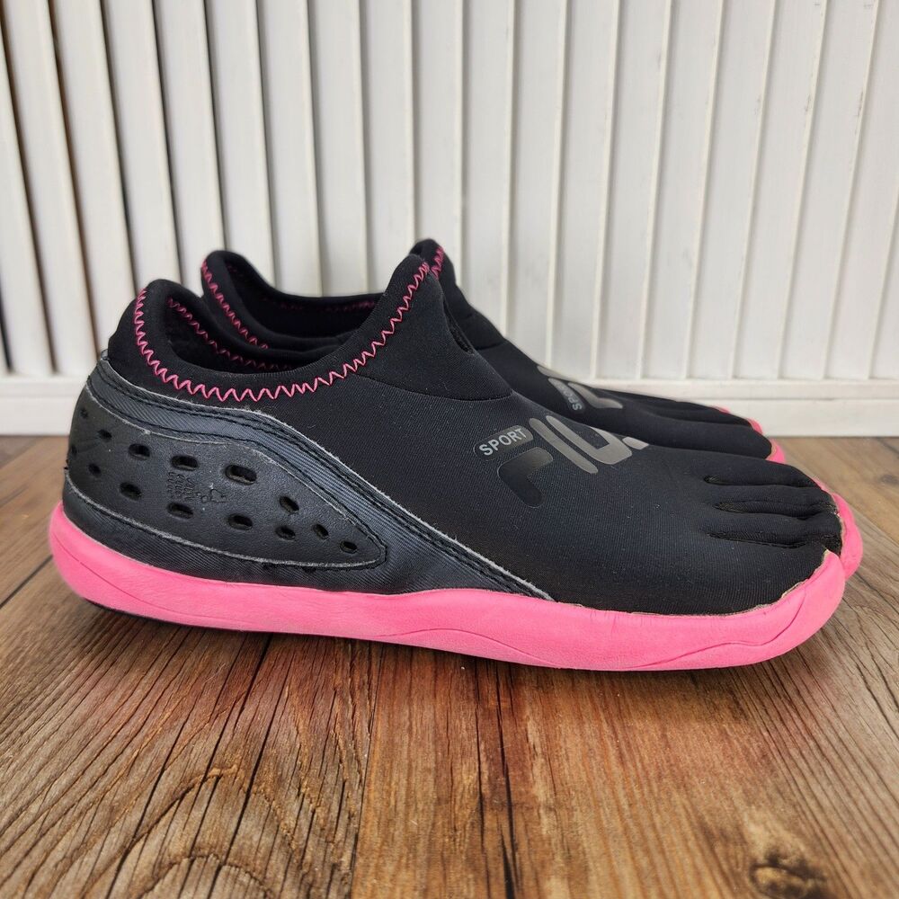 Fila Skele-Toes EZ Slide Water Shoes Womens Sz 6M Black Pink Barefoot Minimalist